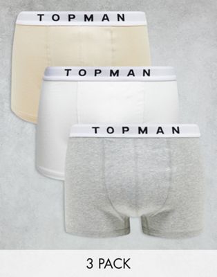 Topman 3 pack trunks in grey marl, white and stone