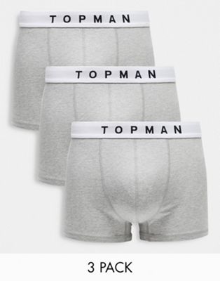 Topman 3 pack trunks in grey marl with white waistbands