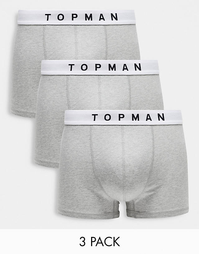 Topman - 3 pack trunks in grey marl with white waistbands