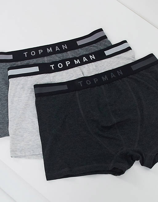 Men Underwear/Topman 3 pack trunks in grey 