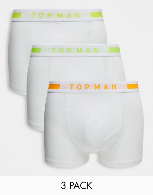 Topman 3 pack trunks with neon waistband in white