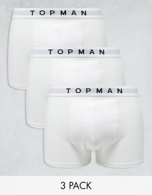 Topman 3 pack trunks in white with white waistbands-Multi