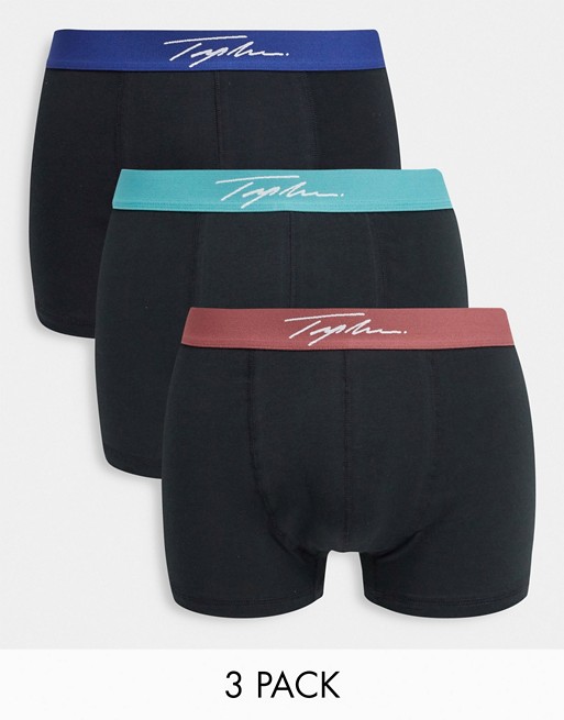 Topman 3 pack trunks with colourful waistband in black