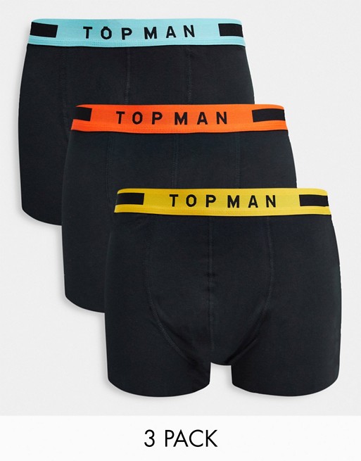Topman 3 pack trunks with contrast waistband in black