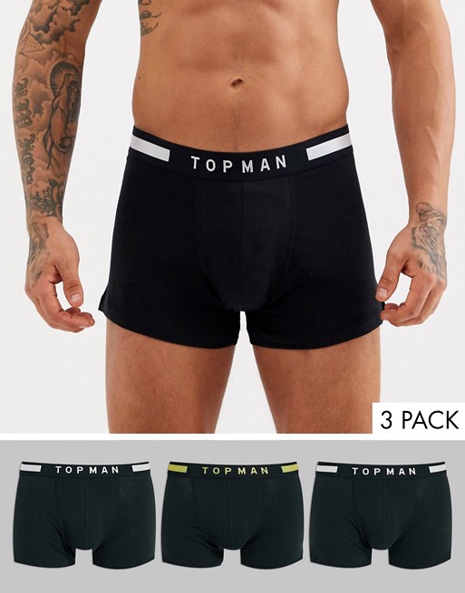 Topman 3 pack trunks with metallic waistband in black