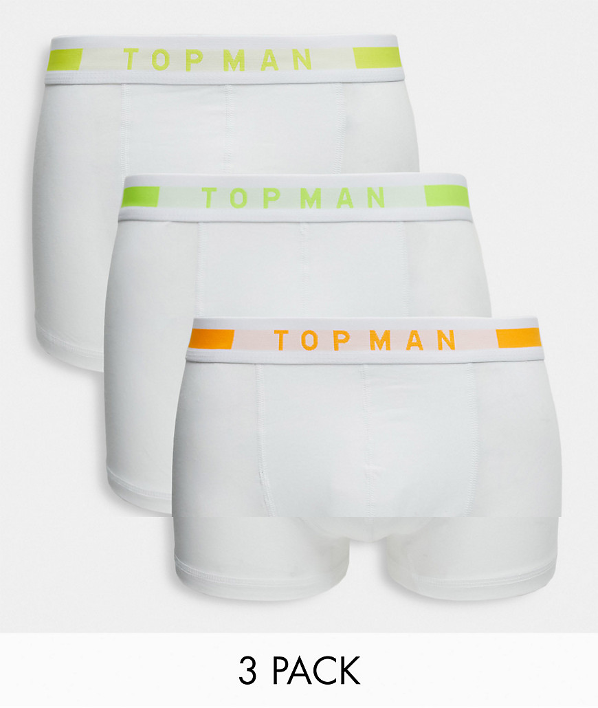 Topman 3-pack trunks with neon waistband in white-Multi