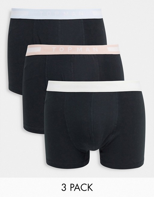 Topman 3 pack trunks with pastel waistband in black