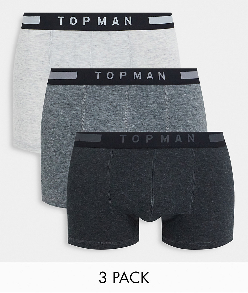 Topman 3 pack trunks with smart waistband in gray shades-Grey