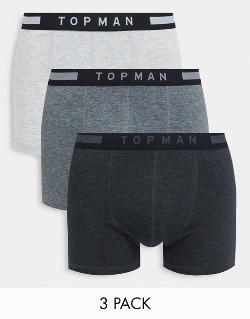 Topman 3 pack trunks with smart waistband in grey shades