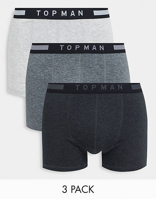 Topman 3 pack trunks with smart waistband in grey shades | ASOS