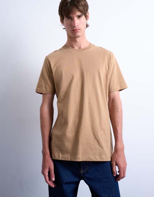 Topman – 3er-Pack Classic-Fit-T-Shirts in dunklem Steinbeige, Burgunderrot und Marineblau, 4 von 5