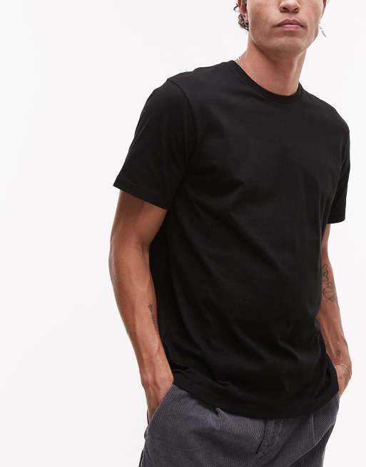 Topman – 3er-Pack Classic-Fit-T-Shirts in Schwarz, Steinbeige und Hellblau, 4 von 4