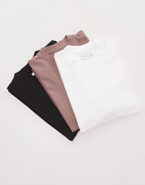Topman – 3er-Pack Oversize-T-Shirts in Schwarz, Weiß und Nerzbraun - view 1