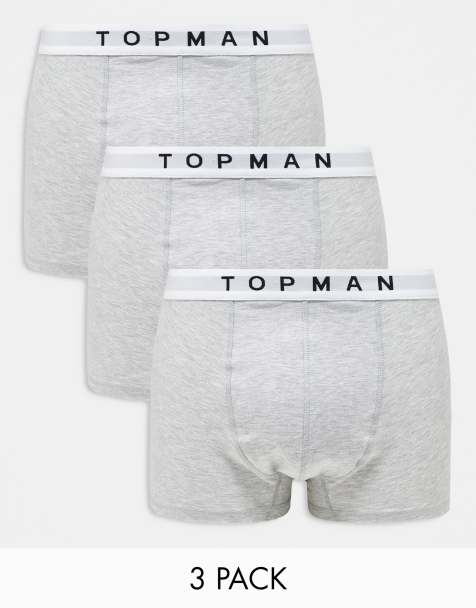 Topman – 3er-Pack Unterhosen in Grau meliert mit weißem Taillenbund - view 1