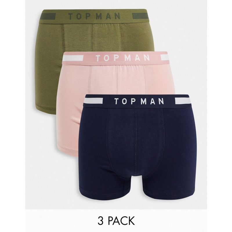 Topman – 3er-Pack Unterhosen in Rosa/Khaki/Marineblau