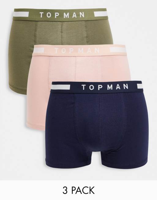 Topman – 3er-Set enge Boxershorts in Khaki und Rosa