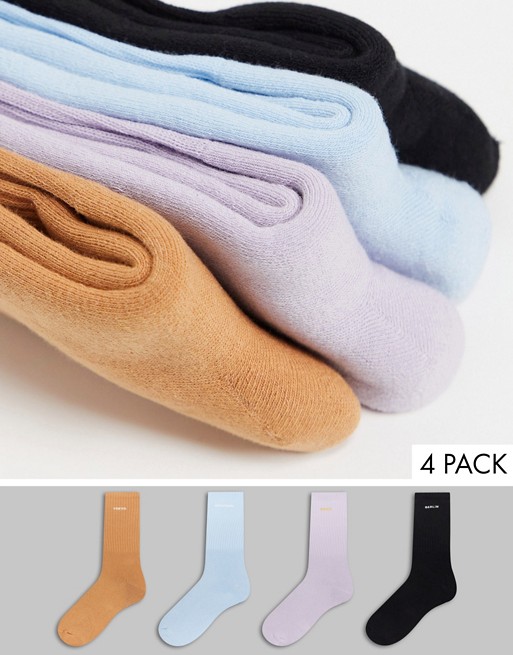 Topman 4 pack text print socks in multi
