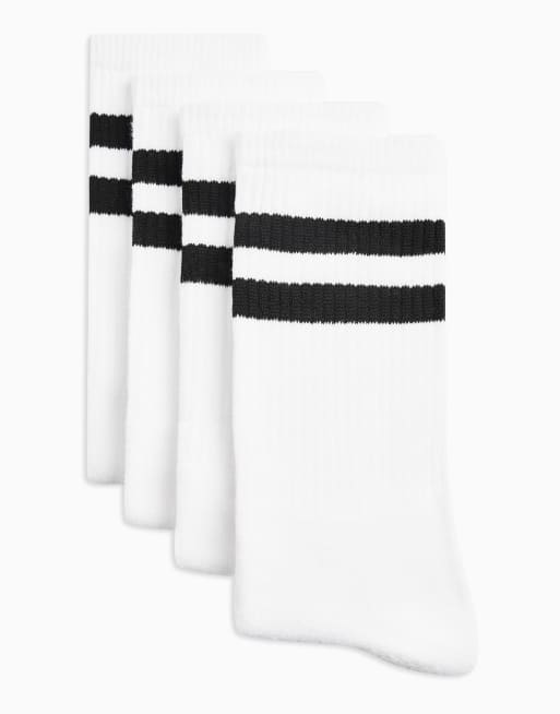 Topman – 4er-Pack hohe Socken in Weiß mit schwarzen Streifen