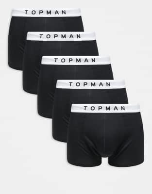 Topman 5 Pack Boxer Briefs In Black