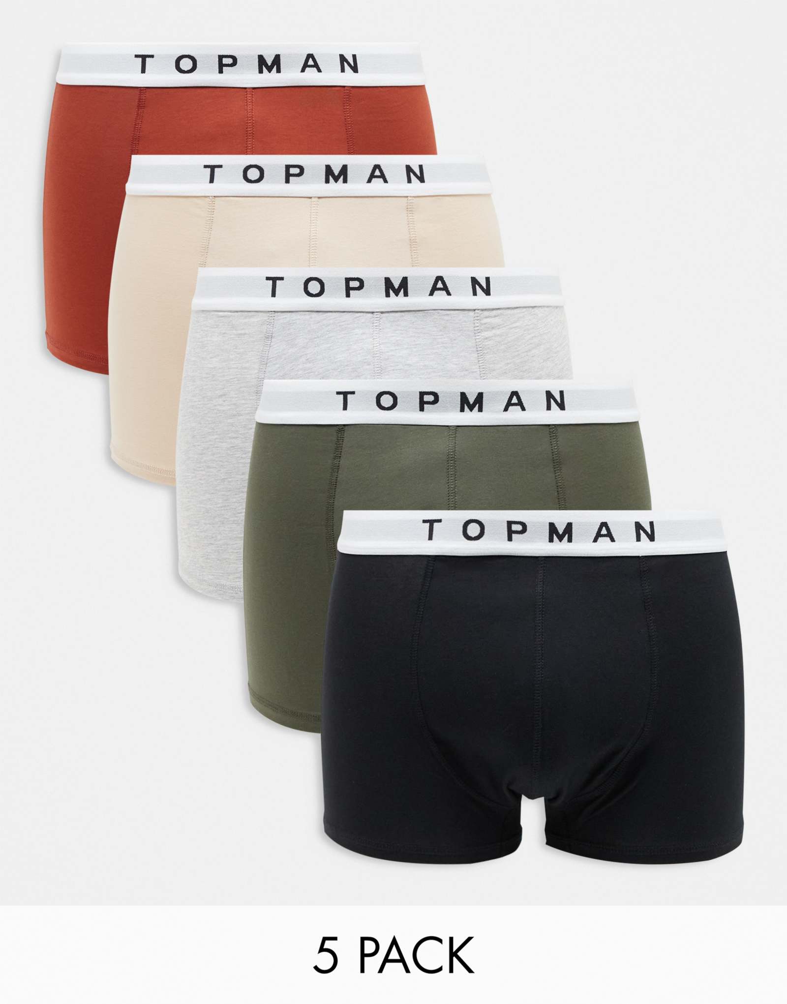 Трусы-боксеры Topman из 5 упаковок цвета камня, хаки, красного, черного и вересково-серого