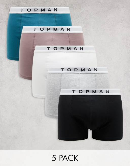 Topman 5 pack boxer briefs in white gray mauve black and teal