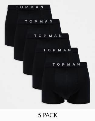 Topman 5 Pack Briefs In Black With Black Waistbands-multi