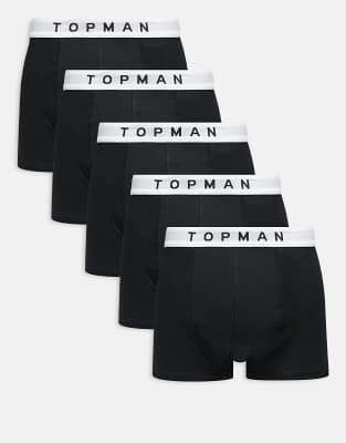 Topman 5 Pack Boxer Briefs In Black