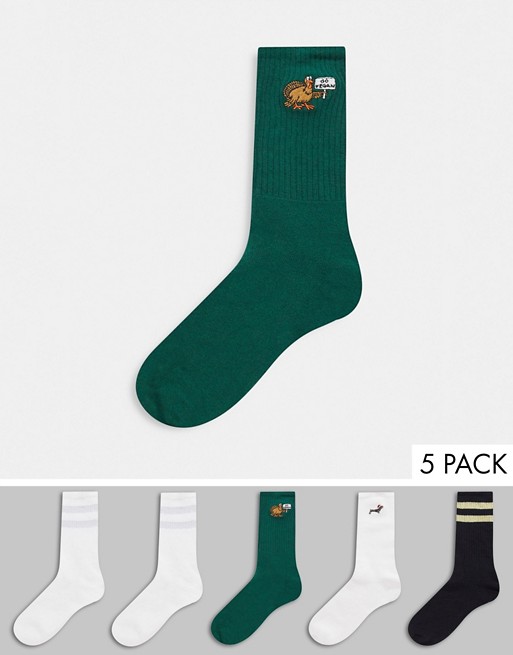 Topman 5 pack Christmas icon socks in multi