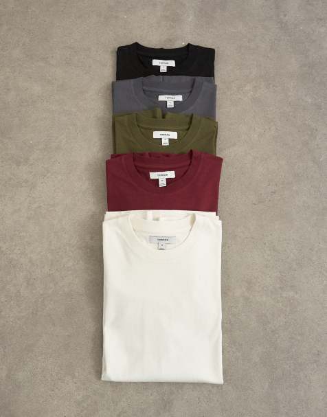 Topman 5 pack classic fit t-shirt in black, charcoal, ecru, khaki and burgundy - view 1