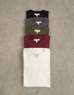 5 pack classic fit t-shirt in black, charcoal, ecru, khaki and burgundy