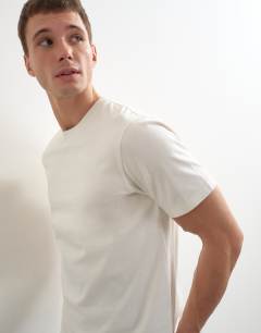 Model wearing 5 pack classic fit t-shirt in black, charcoal, ecru, khaki and burgundy