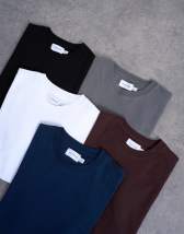 Topman 5 pack classic fit t-shirt in black, white, brown, navy and charcoal 