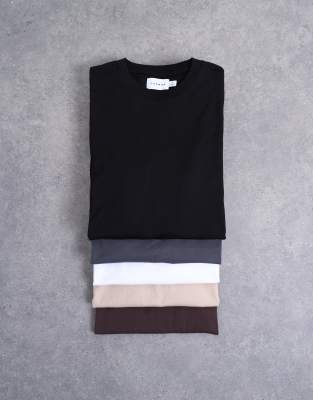 5 pack classic fit t-shirt in black, white, charcoal, chocolate and stone