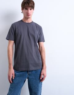 Model wearing 5 pack classic fit t-shirt in black, white, charcoal, chocolate and stone 
