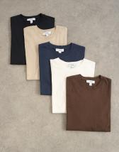 Topman 5 pack classic fit t-shirt in navy, ecru, brown, stone and black