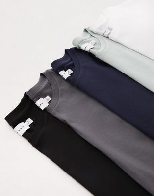 Topman 5 pack classic t-shirt in black, white, navy, charcoal and sage