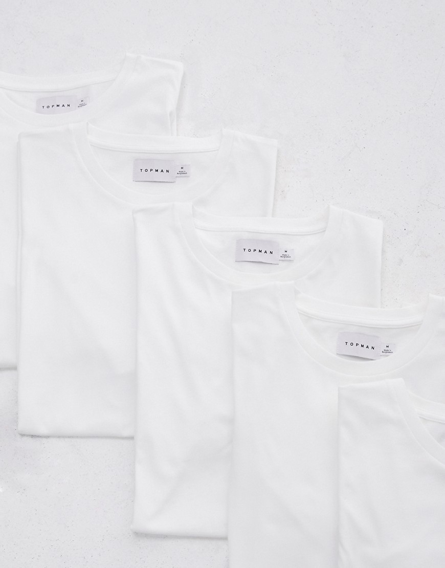 Topman 5 pack classic t-shirt in white