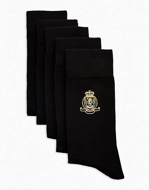 Topman 5 pack crest badge socks in black