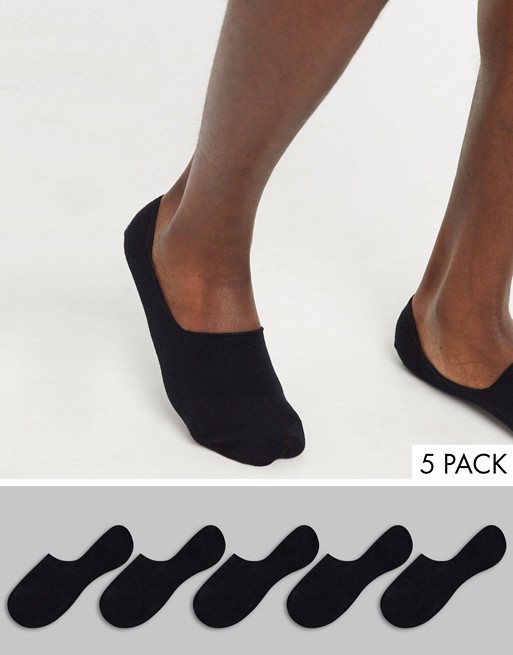 Topman 5 pack no show socks with gel pads in black