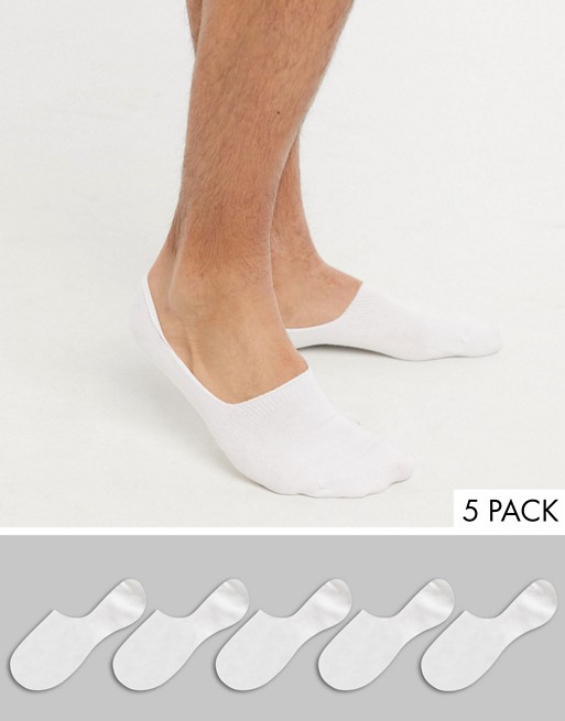 Topman 5 pack no show socks with gel pads in white