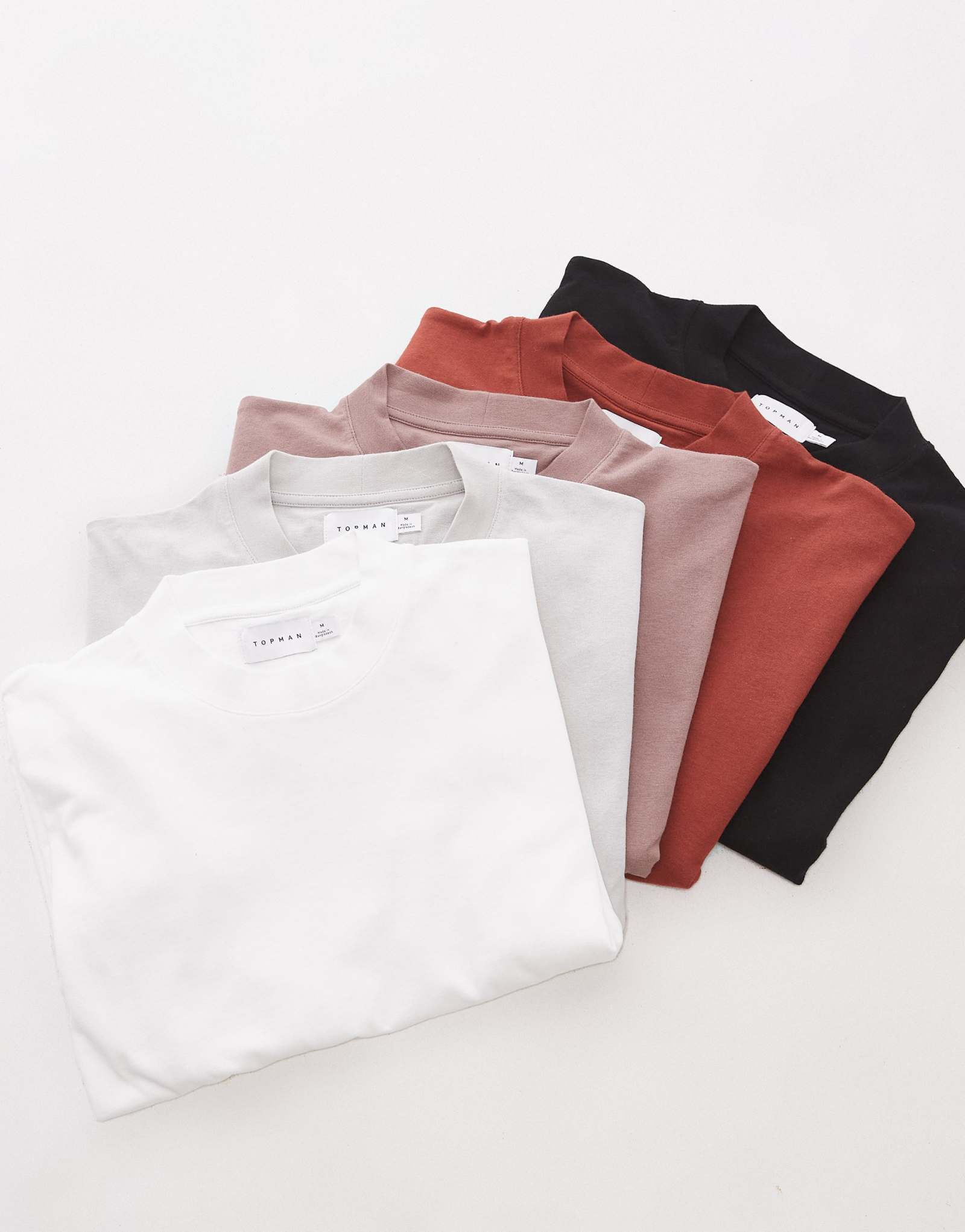 Комплект из 5 футболок Topman оверсайз черного, белого, серого, коричневого и ржавого цветов