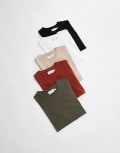 [Topman] Topman 5 pack regular fit t-shirt in black, white, stone, khaki and burgundy-Multi L MULTI