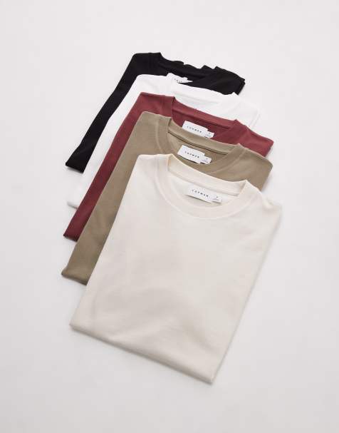 Topman 5 pack regular fit t-shirt in white, ecru, khaki, black and burgundy - view 1