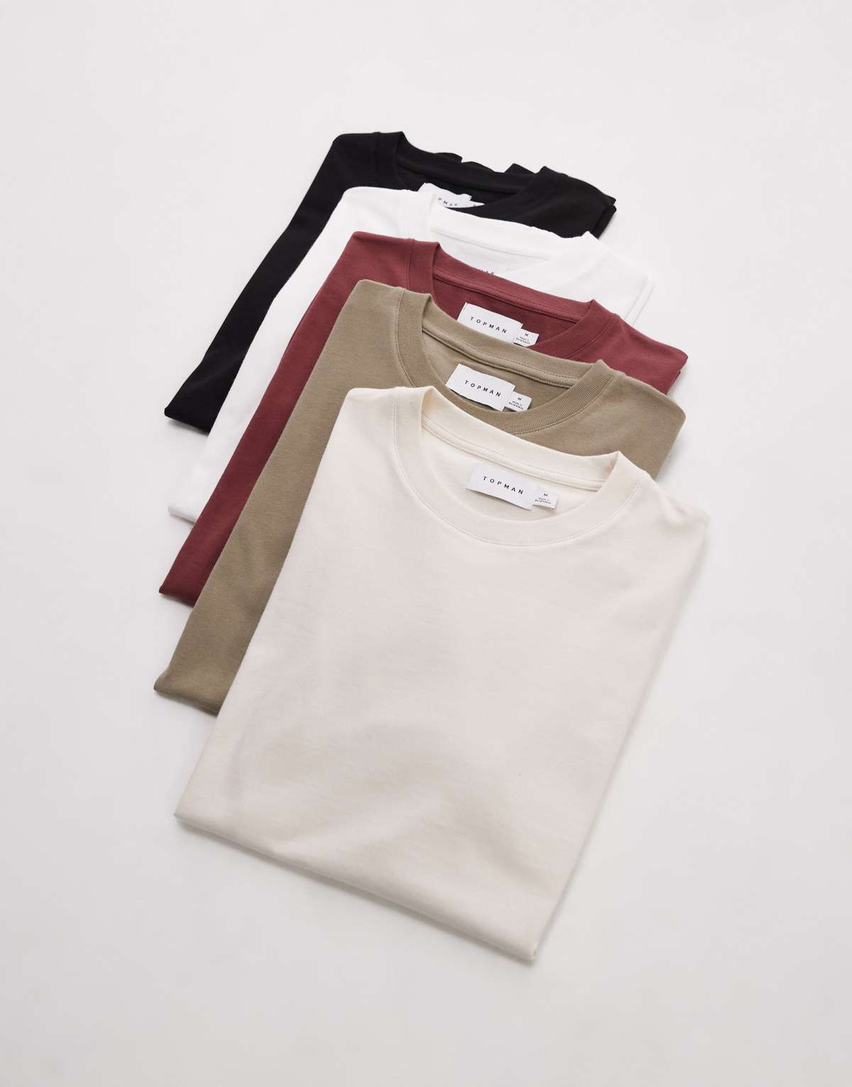 Topman 5 pack regular fit t-shirt in white, ecru, khaki, black and burgundy