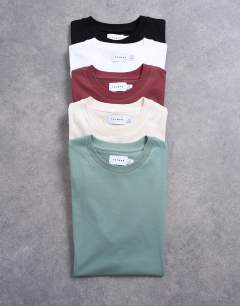 5 pack regular fit t-shirt in white, ecru, khaki, black and burgundy