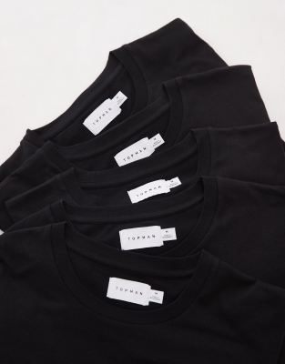 Topman 5-pack Regular Fit T-shirts In Black