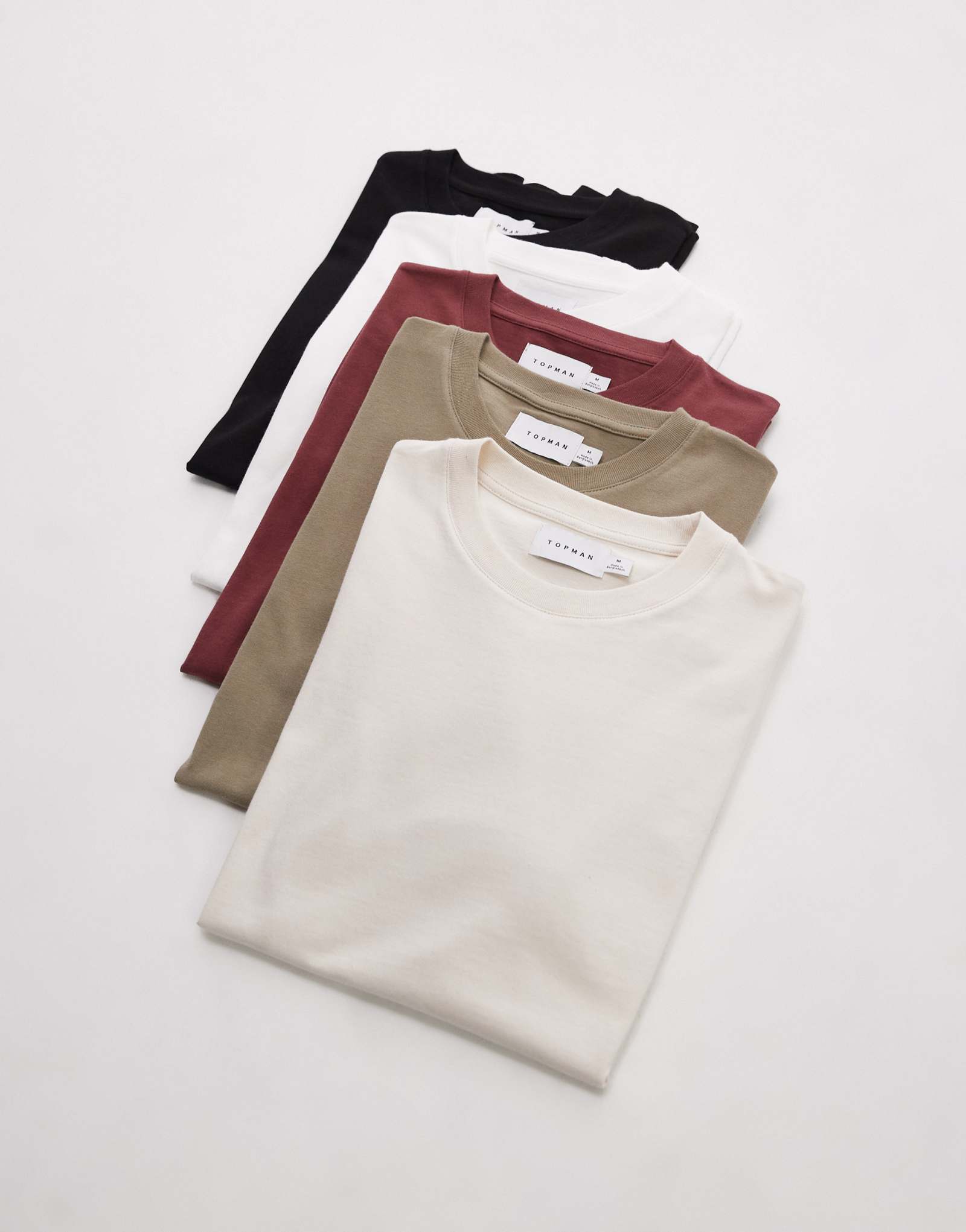 Футболки Topman 5 pack regular fit белого, экрю, хаки, черного и бордового цветов