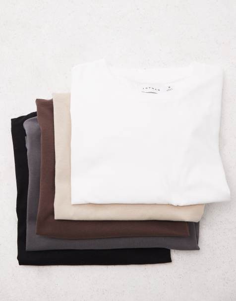 Topman 5 pack regular t-shirt in black, white, stone, charcoal and brown - view 1