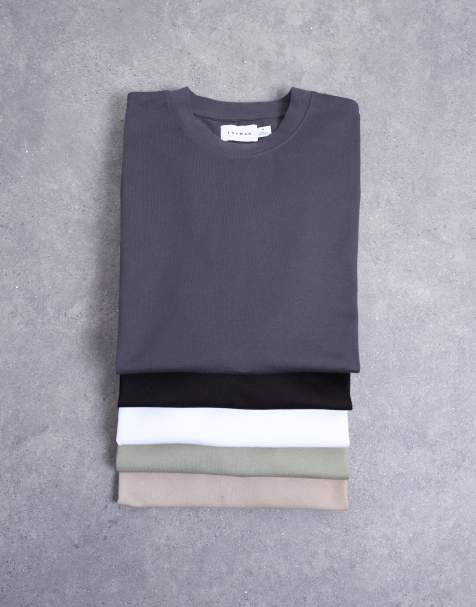 Topman 5 pack relaxed fit t-shirt in black, white, beige, sage and charcoal - view 1
