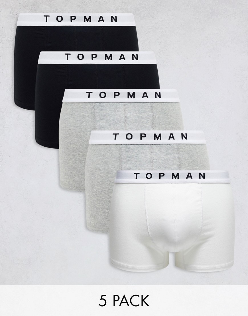 Topman 5 pack trunks in black, grey and white-Multi
